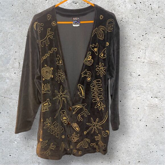 Susan Costello Art To Wear Cardigan Lagenlook L VTG USA Wearable Art Of Life - Picture 1 of 8
